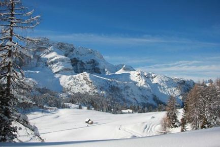 Schneekulisse mit Sonnenskilauf